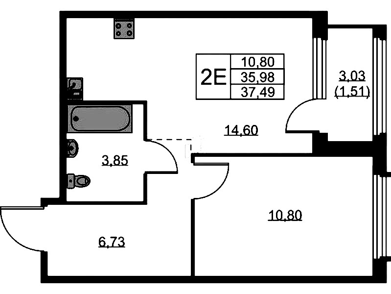 1-комнатная квартира 37.49 м², 3/15 эт., ЖК «GloraX Парголово»
